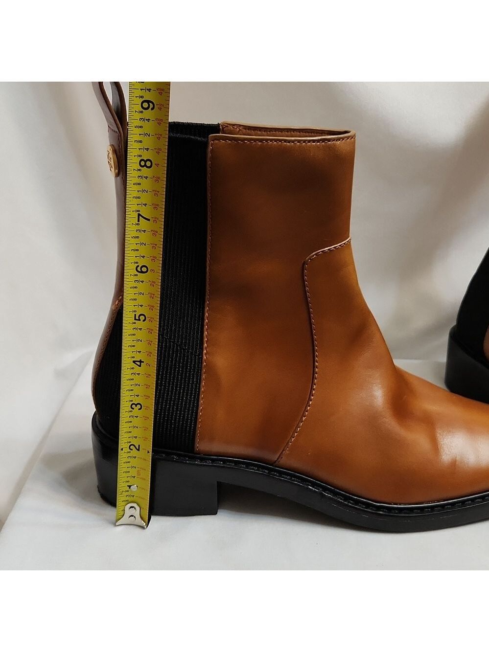 Tory Burch Chelsea Brown Black Leather Heeled Ankle Boots (W Size 10) - Picture 16 of 16